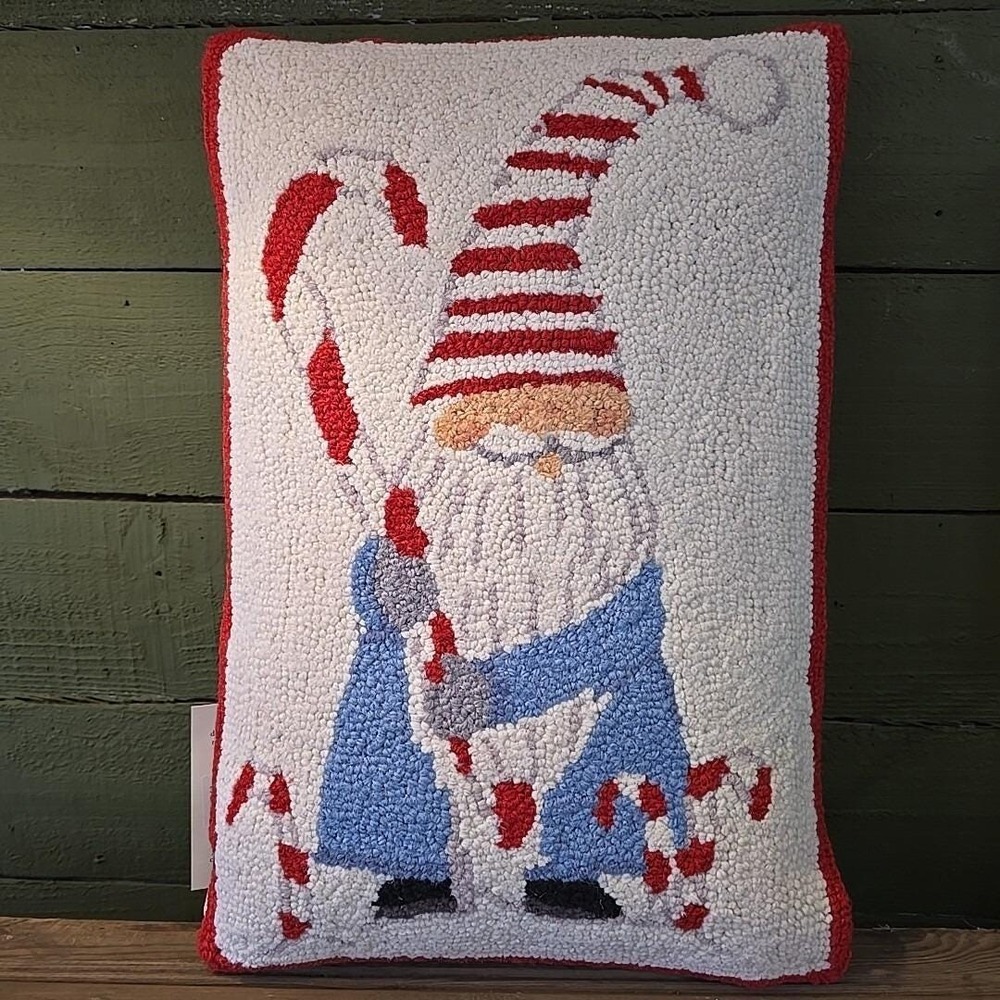 Christmas Gnome 12x18" Hooked Wool Pillow Mary Lake Thompson New‎ By Peking